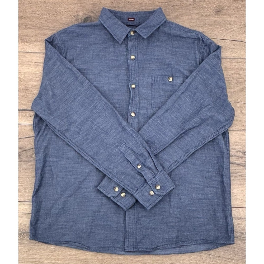 Alesbury Button Front Shirt Men's Large Blue Chambray‎ Cotton Long Sleeve Casual